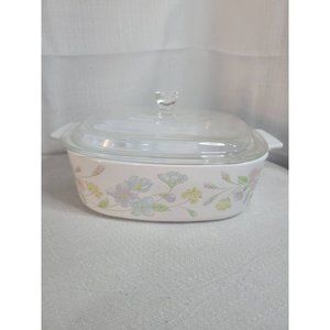 VTG 1989 Corningware Casserole Dish with Lid Pastel Flowers Pattern A-2-B